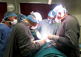人口腔外科医への手術指導<br />（左から2番目：河野教授）